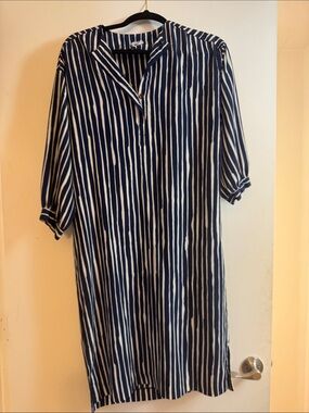 Samuel Blue Vintage Navy and White Vertical Stripe Tunic Dress